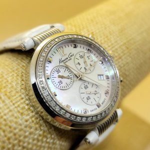Kenneth Cole Ladies Chronograph Watch Pearl Dial Crystal Bezel New Battery